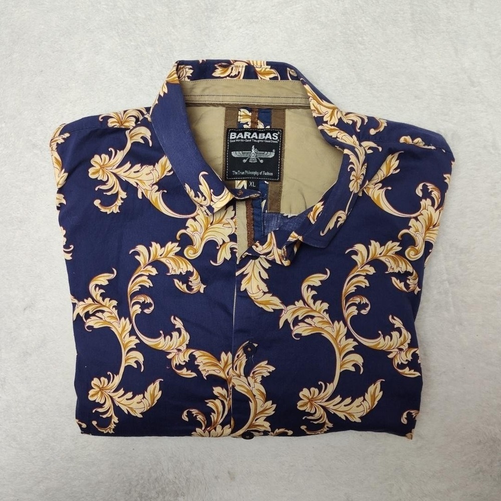 Barabas Shirt Mens XL Blue Floral Button Up Cotton Spandex Stretch Long Sleeve